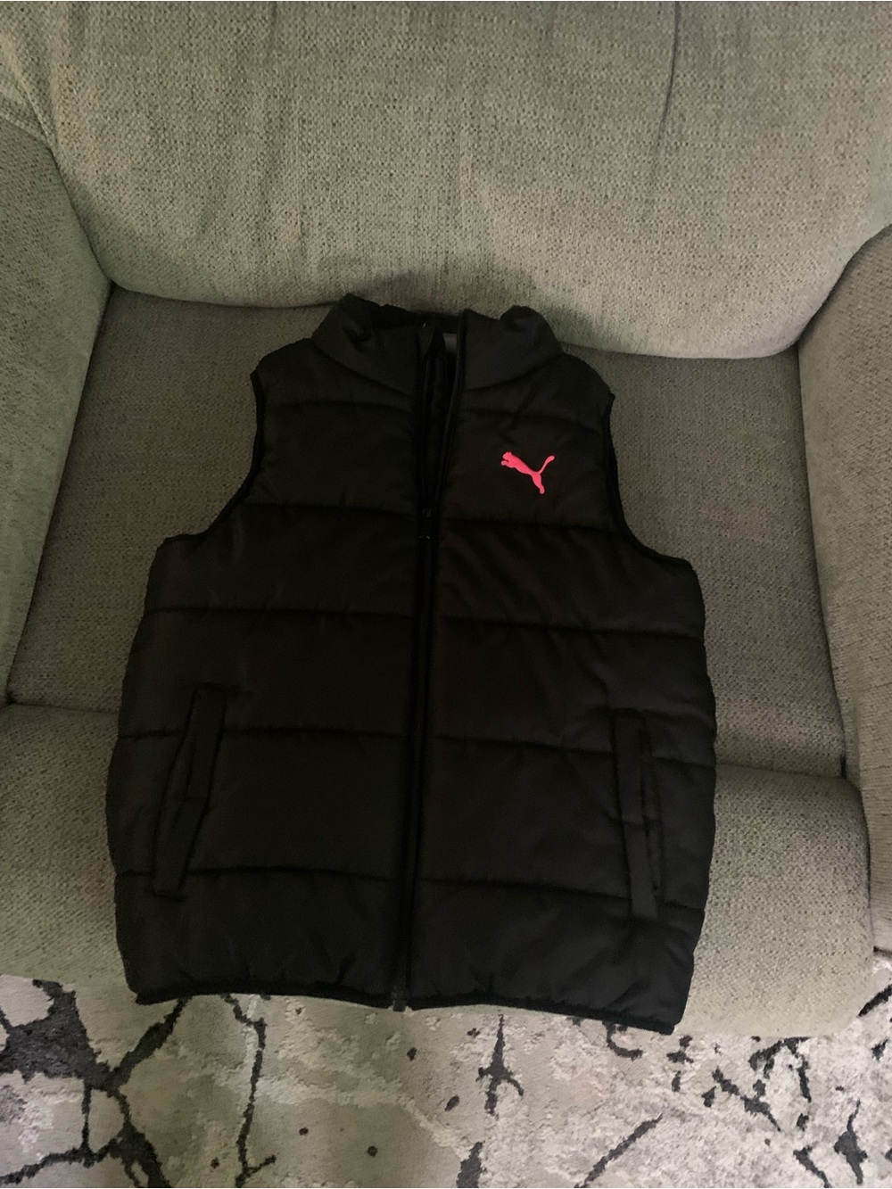 Puma Black Puffer Vest with Pink Logo - Kids